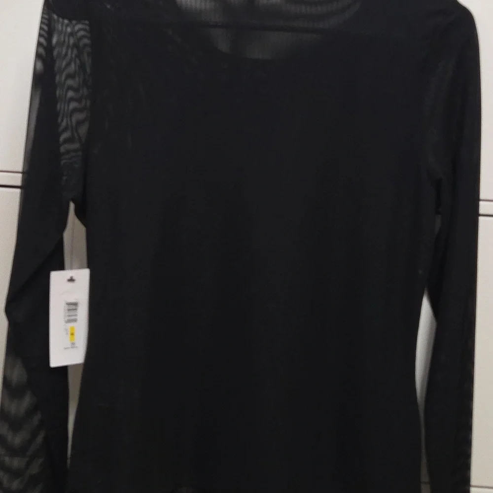 DKNY Black and Silver Long Sleeve Top Medium Sz New W Tag [1125] - Picture 4 of 4